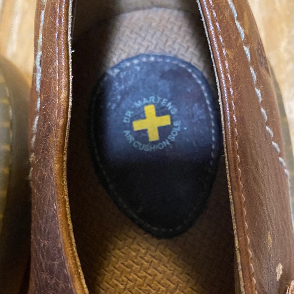 Dr. Martens Brown Leather Slip-On Loafers with Yellow Logo Accent